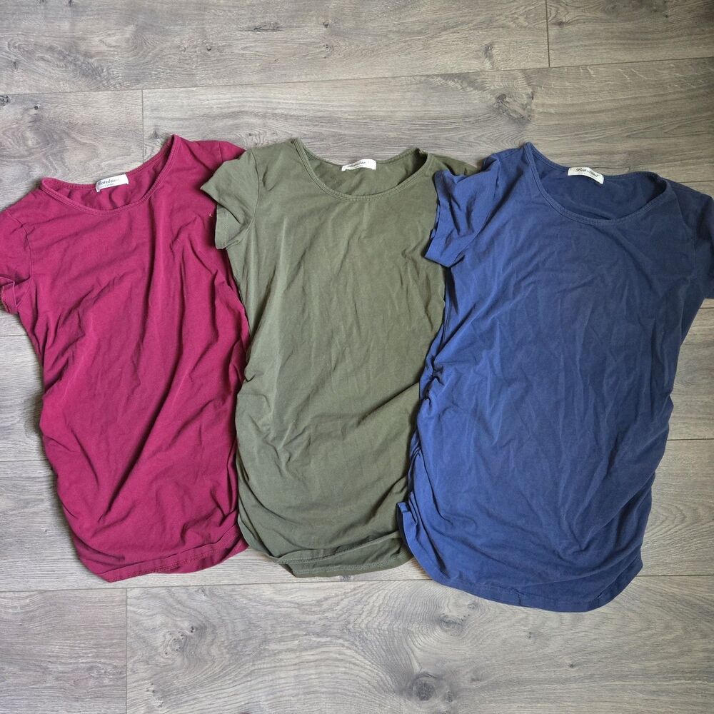Bearsland Maternity Shirts Lot 3 Small Ruched Short Sleeve Cotton Blend T-Shirts